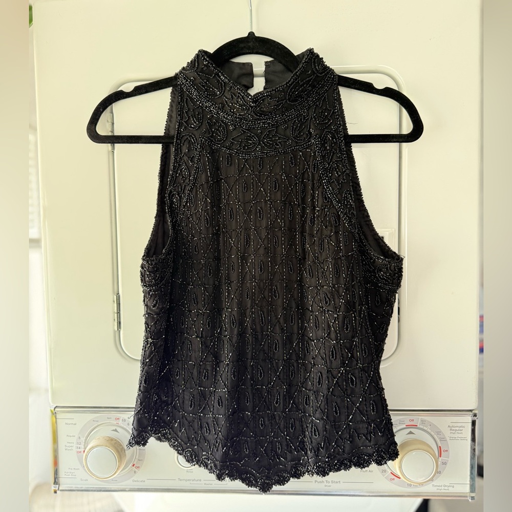 1990s Beaded High-Neck Black Women's Top